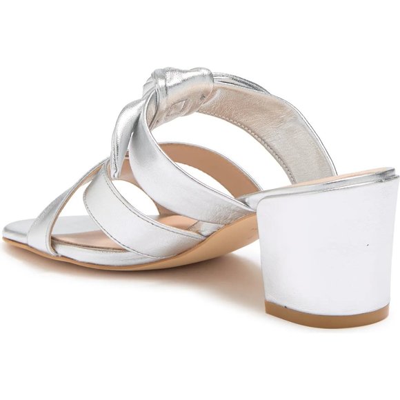 Stuart Weitzman $425 Bandeau Metallic Slide Bow Sandal Silver Leather MANY SIZES - Picture 3 of 11